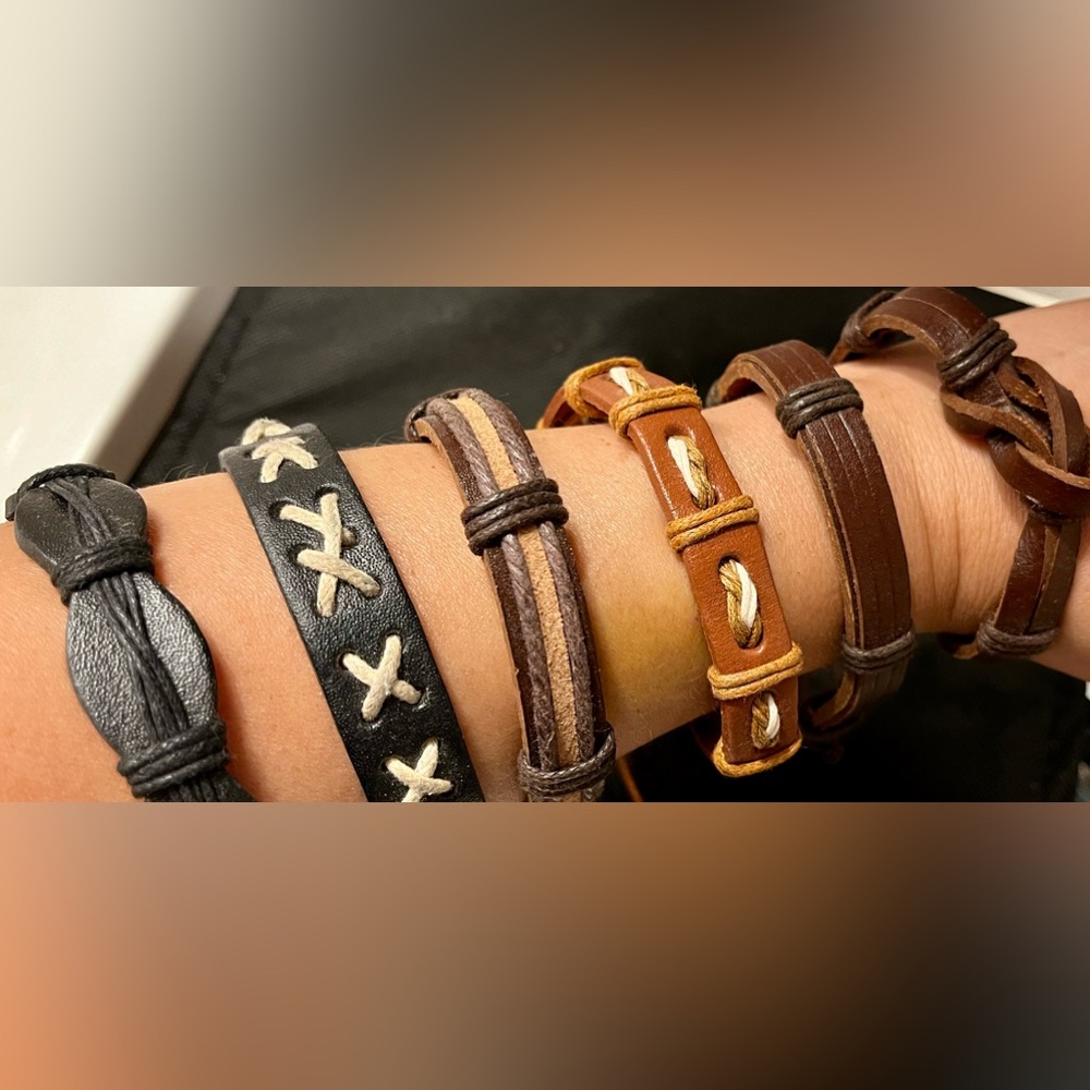 Unisex leather braided bracelets set of 6